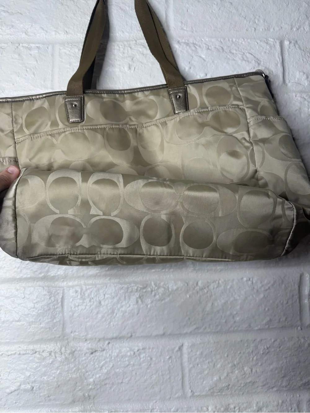 COACH Metallic & Beige Baby Bag or Tote with Shoulder Strap and Hangtag F77577